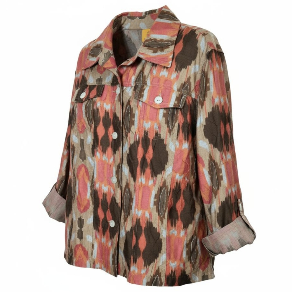 Ruby Road Button Up Shirt Semi-Sheer Pockets Women's Size 14